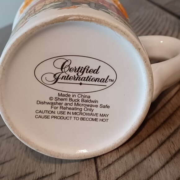 Sherri Buck Baldwin Two Mugs Dogs Sweaters Fall Leaves Certified International - Picture 8 of 15